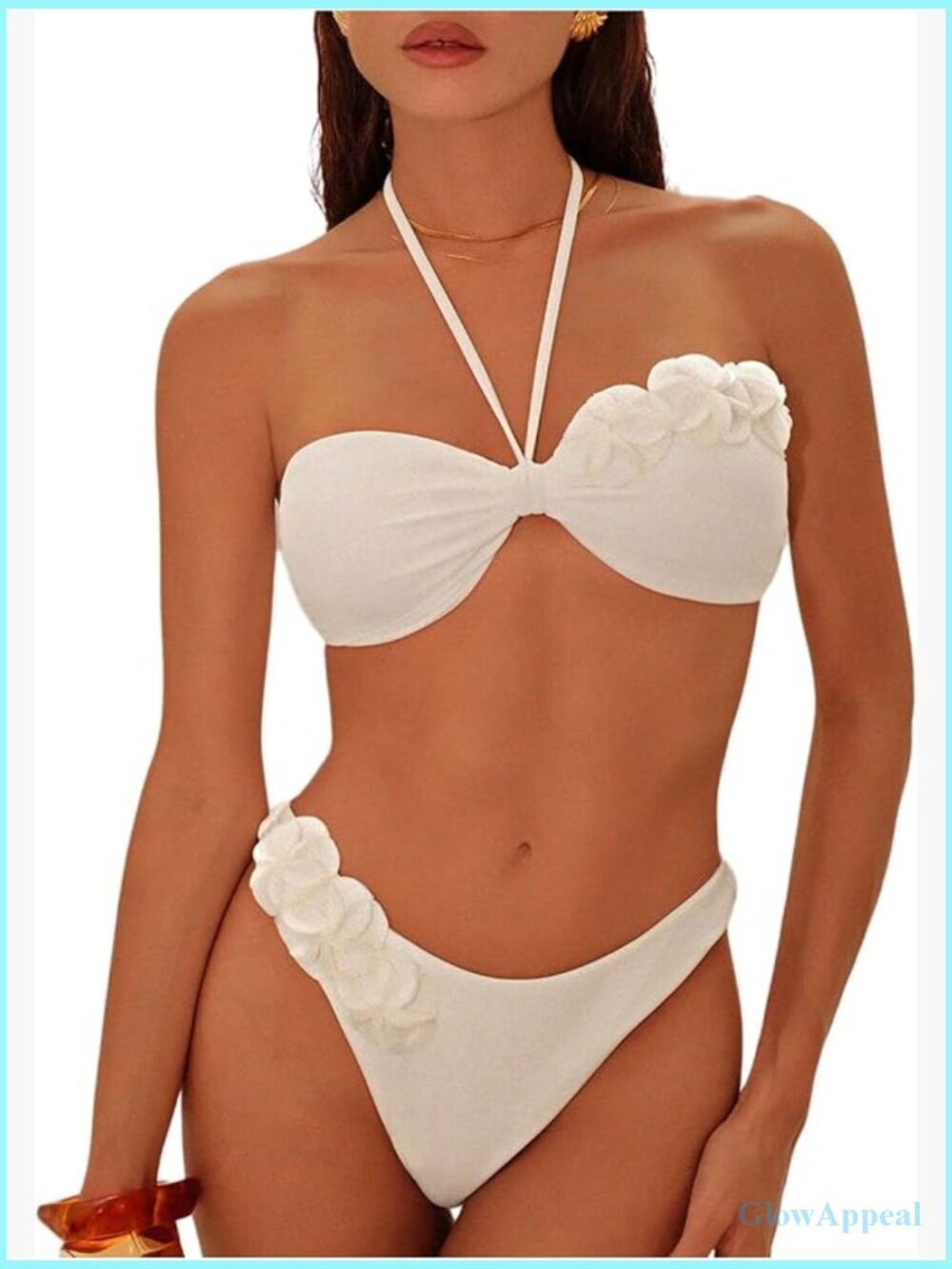 Women's 3D Floral Halter High Cut Bikini Set Bathing Suit Beachwear